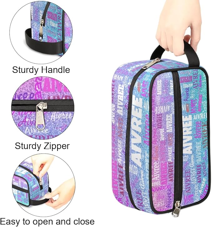 Personalized Name Toiletry Bag, Large Travel Cosmetic Bag Portable Makeup Organizer Bag for Women Bathroom Shower Essentials, Gradient Purple Blue Glittering