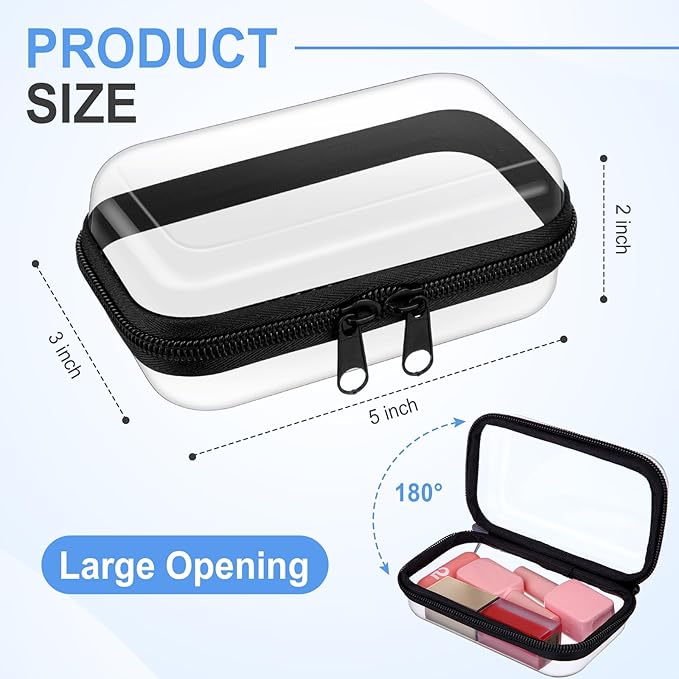 Hoolerry 3 Pcs Clear Hard Zipper Case Plastic Pouch Transparent Hard Case Clear Makeup Bag Portable Travel Organizer Bin for Cosmetics, Building Blocks, Puzzles(Black,Xs)