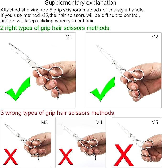 5.5" Barber Hair scissors Professional Hair Cutting Shears 440C Hair Cutting Scissors Shears Haircut Scissors Silvery Convex Blades KINSARO for Hairdresser Barber or Home Use