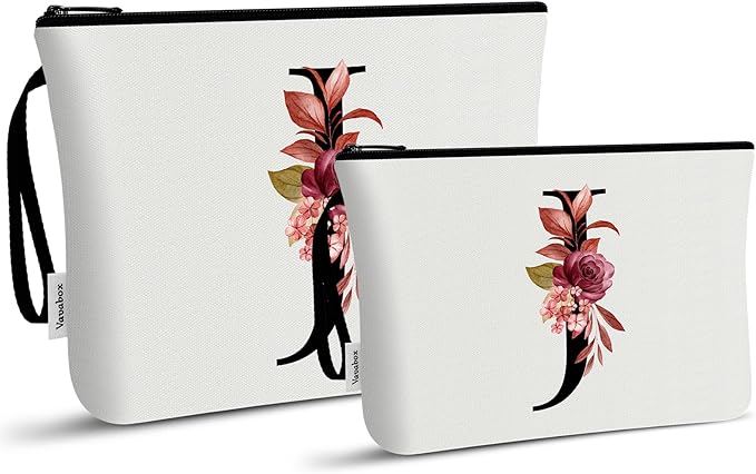 Vavabox A-Z Personalized Makeup Bag, Birthday Gifts for Women Mom, Gifts for Best Friend, Bride Bridesmaid Cosmetic bag (J, 03-White Set)