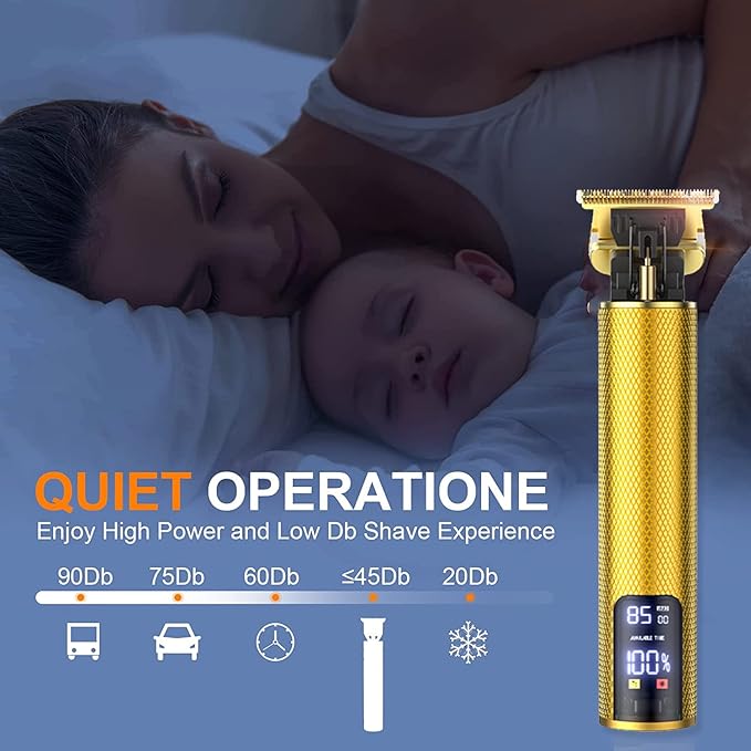 𝐇𝐚𝐢𝐫 𝐂𝐥𝐢𝐩𝐩𝐞𝐫𝐬 for Mens Cordless 𝐇𝐚𝐢𝐫 𝐓𝐫𝐢𝐦𝐦𝐞𝐫 T-Blade Trimmer Professional Haircut & Grooming Kit Rechargeable Clippers Hair Trimmer Shaver Cutting Kit with LCD Display (Gold)