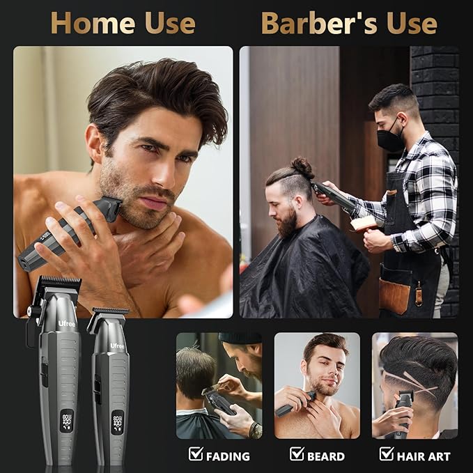Ufree Professional Hair Clippers for Men, Clippers and Trimmers Set, Barber Clippers, Electric Beard Trimmer with Barber Bag, Gifts for Men，Gray