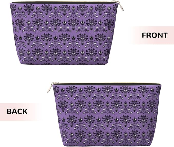 Haunted the Mansion Small Makeup Bag for Women - Leather Travel Cosmetic Bag Make Up Pouch Mini Travel Zipper Pouch - Makeup Organizer Bag