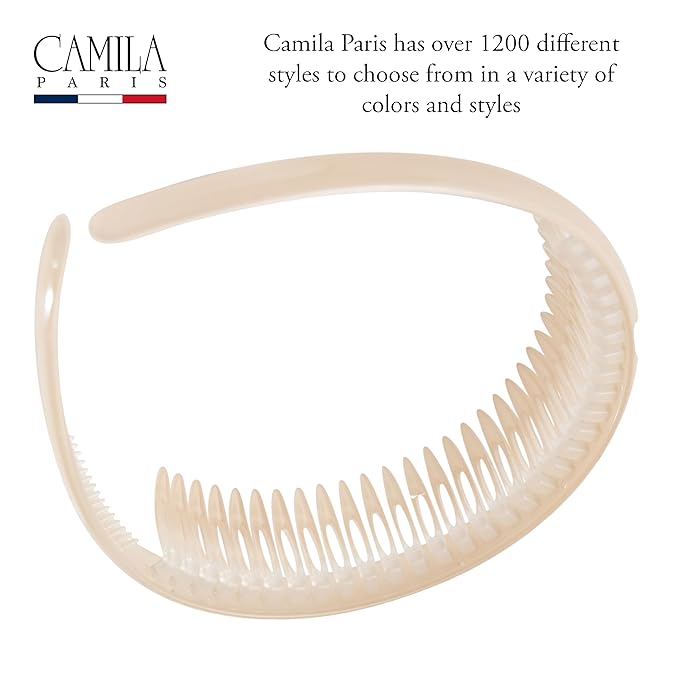 Camila Paris CP3646 French Headband for Women, Beige, Strong Hold Grip Women's Hair Band, Very Flexible, No Slip and Durable Styling Girls Hair Accessories, Made in France