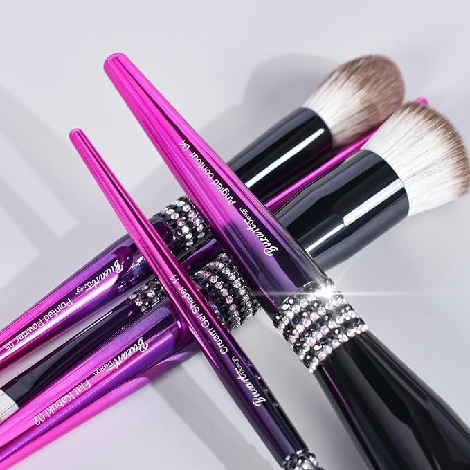 Bueart Design 16PCS Ultra Soft Makeup Brushes Sets with Holder,Professional Make up Brushes with Diamond(Purple-Black Gradient & Holder)