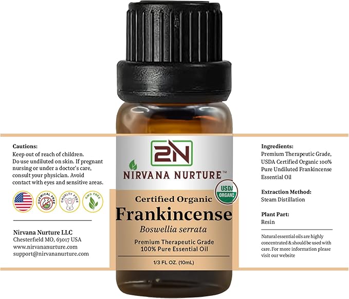 Frankincense Essential Oil USDA Certified Organic, 100% Pure Natural Premium Grade, Undiluted