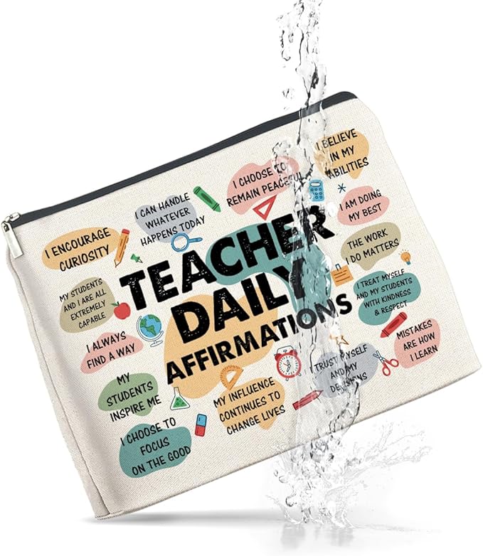 Inspirational Teacher Gifts Makeup Bag, Graduation & Daily Affirmations Zipper Pouch