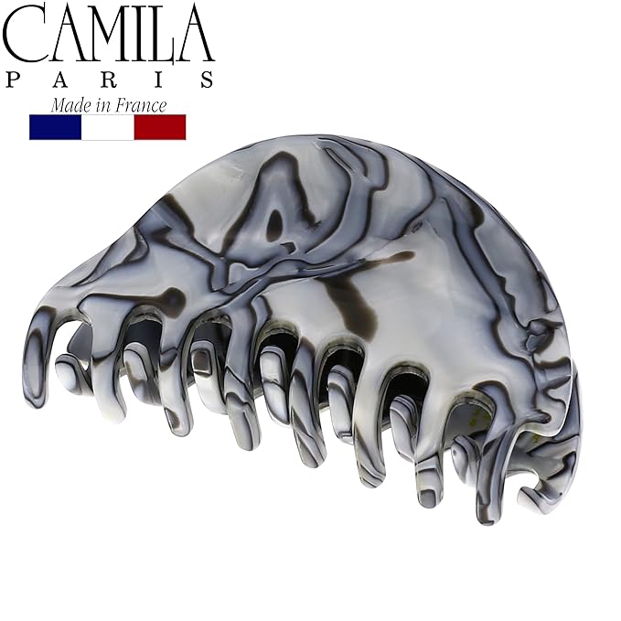 Camila Paris CP2958 French Hair Ponytail Holders Ties, Flower, Handmade, Gray, Strong Hold Grip Hair Clips for Women, No Slip and Durable Styling Girls Hair Accessories, Made in France