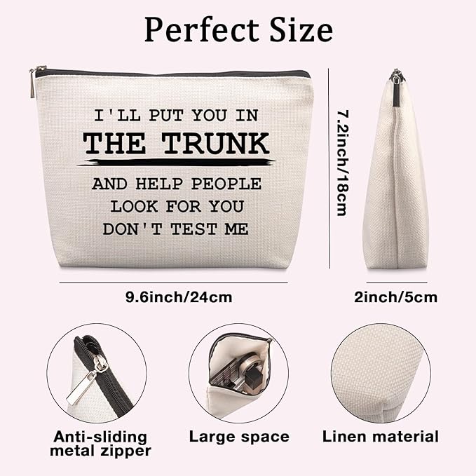 Funny Quote Cosmetic Bag Funny Gifts for Women Friends Gag Gifts Christmas Farewell Friendship Gifts for Women Friends Sister Coworkers Don't Test Me Travel Makeup Bags