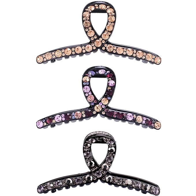 SINIDE Crystal Hair Claw Clips, Rhinestone Plastic Claw Clips Nonslip Acrylic Metal Jaw Clip for Thick Long Hair, Fashion Elegant Clamps Accessories for Women Strong Hold Barrette for Styling (3 Pack)