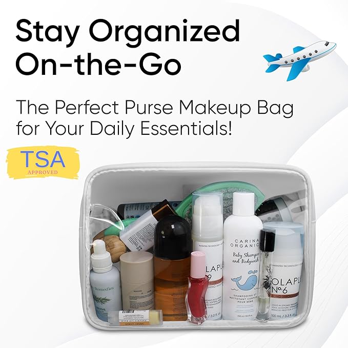 DANCOUR Clear Large Makeup Bag Travel Cosmetic Pouch TSA-Approved Transparent Toiletry Organizer Storage Case (White)