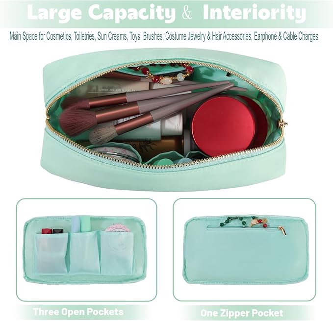Travel Essentials Makeup Bag for Women Water-resistant Toiletry Organizer Nylon Cosmetic Pouch Preppy Stuff