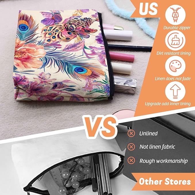 Cosmetic Bags Travel Makeup Toilet Case Waterproof Pouch for Women Girls 6.7X9.45inches - Gorgeous Floral - Peacock Tapestry