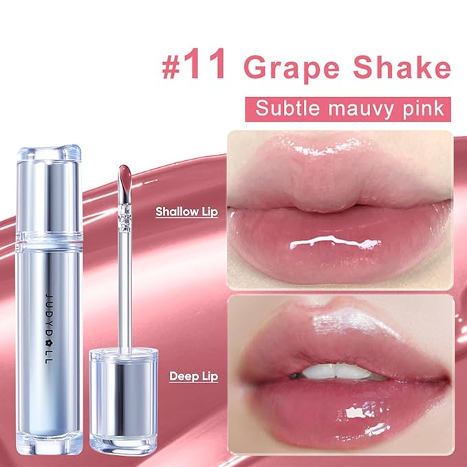 JUDYDOLL Ice Watery Lip Gloss- Long Lasting & Transfer-Proof, Infused with 86% Essence with Ice Iron Applicator, Non-Sticky Glossy Finish for Daily Wear, Mirror Lip Glazes, Moisturizing Plumping Gloss