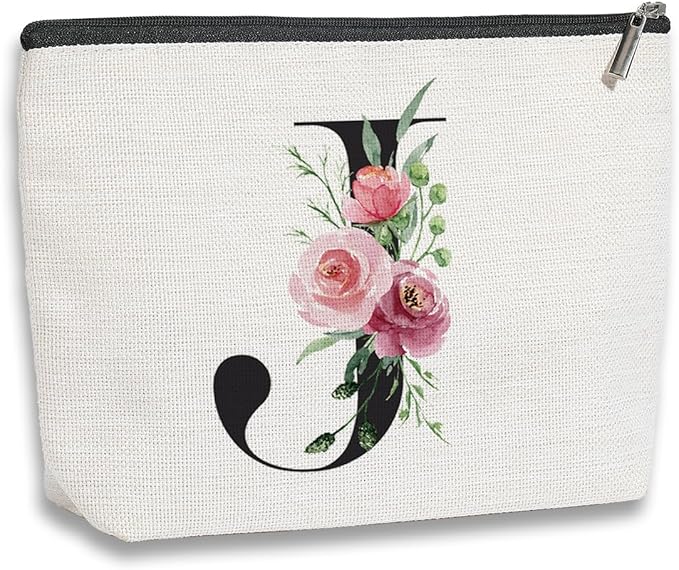 Initial Makeup Bag, Personalized Gifts for Women, Bridesmaid Gifts, Birthday Gifts for Women Mom, Gifts for Best Friend, Bride Bridesmaid Cosmetic bag (Letter J)