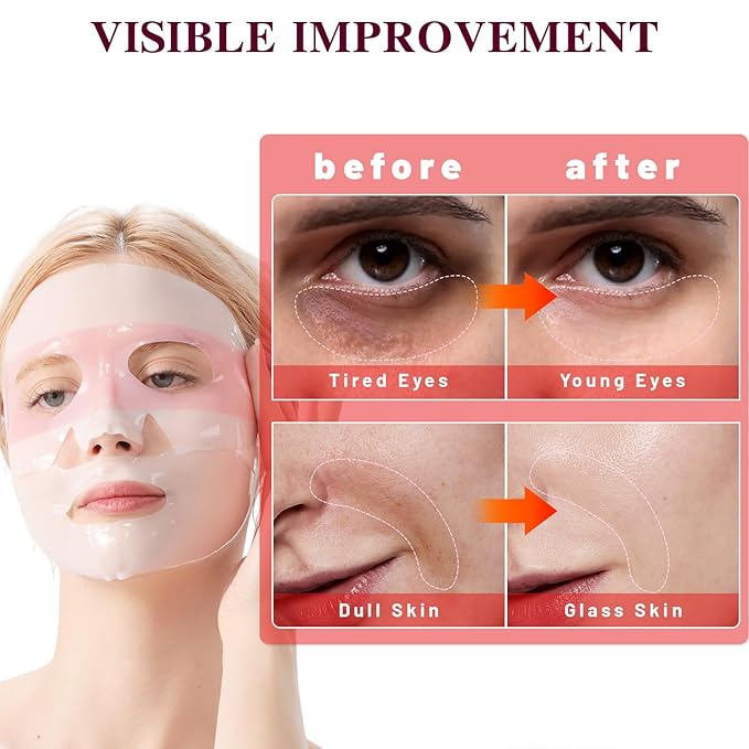 Overnight Collagen Face Mask, Deep Hydrating Sheet Masks for Glass Glow and Skin Lifting Boost, Jelly Facial Mask for Women with Ginseng, Dry Skin, 37gx4ea(Pink)