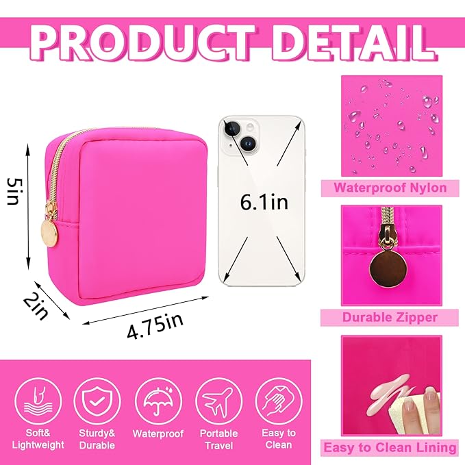 6 Pcs Waterproof Mini Makeup Bag Pouch for Purse,Small Cosmetic Travel Bag Pouch Nylon Toiletry Organizers Bag for Women Girls,Cute Mini Zipper Pouch Preppy Coin Purse for School Work Camping Travel