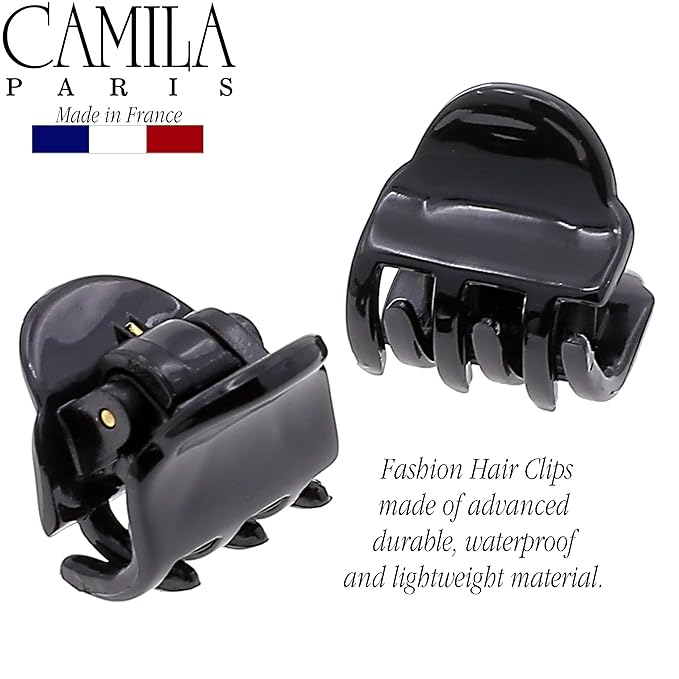 Camila Paris CP3288 French Hair Clip for Women, Set of 2 Small Black Girls Hair Claw Clips Fashion Durable Hair Accessories for Women, Luxury Ladies Strong Hold No Slip Grip Clamp, Made in France
