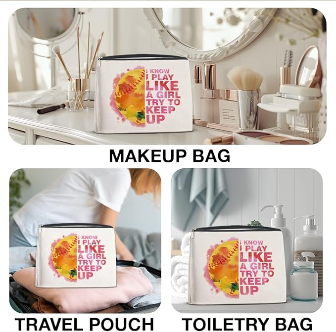 Softball Gifts: Makeup Bag for Her, Coach & Player Gifts - Cosmetic Travel Bag Pouch