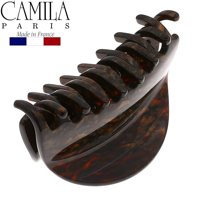 Camila Paris CP2961 French Hair Ponytail Holders Ties, Flower, Handmade, Brown, Strong Hold Grip Hair Clips for Women, No Slip and Durable Styling Girls Hair Accessories, Made in France