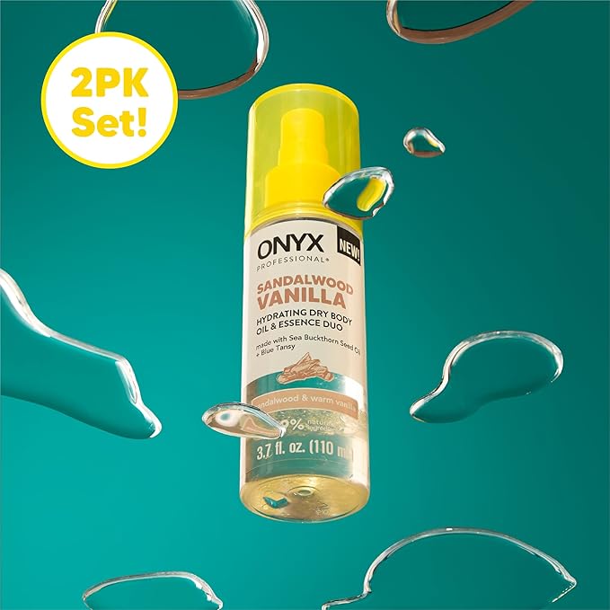 Onyx Professional Hydrating Dry Body Oil & Essence Duo, Sandalwood Vanilla, 3.7 fl oz, 2pk