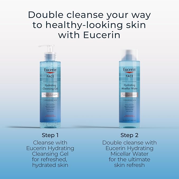 Eucerin Face Gentle Cleansing Hydrating Micellar Water with Hyaluronic Acid, Face Cleanser and Makeup Remover, Fragrance Free and Non-Drying for All Skin Types, 13.5 Fl Oz Bottle