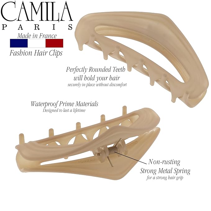 Camila Paris CP3528 French Hair Clip for Women, Beige, Girls Hair Claw Clip Jaw Fashion Durable and Styling Hair Accessories for Women, Luxury Ladies Strong Hold No Slip Grip Clamp, Made in France