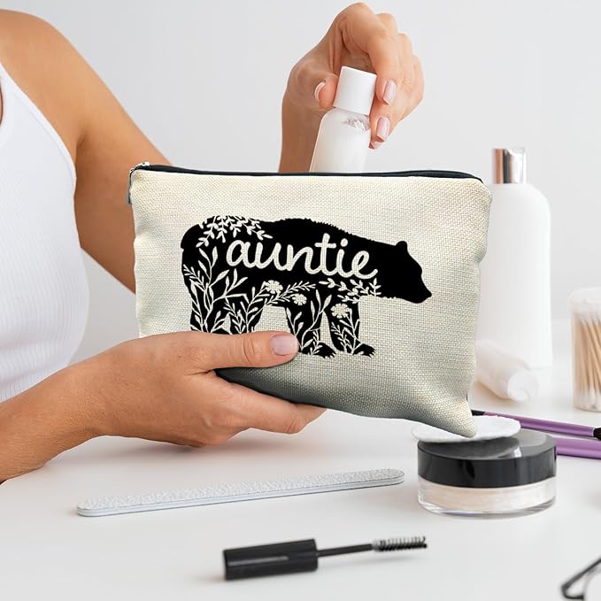 Floral Aunt Makeup Bag - Funny Aunt Gifts from Niece Nephew, Best Auntie Gift - Cosmetic & Toiletry Bag for Women