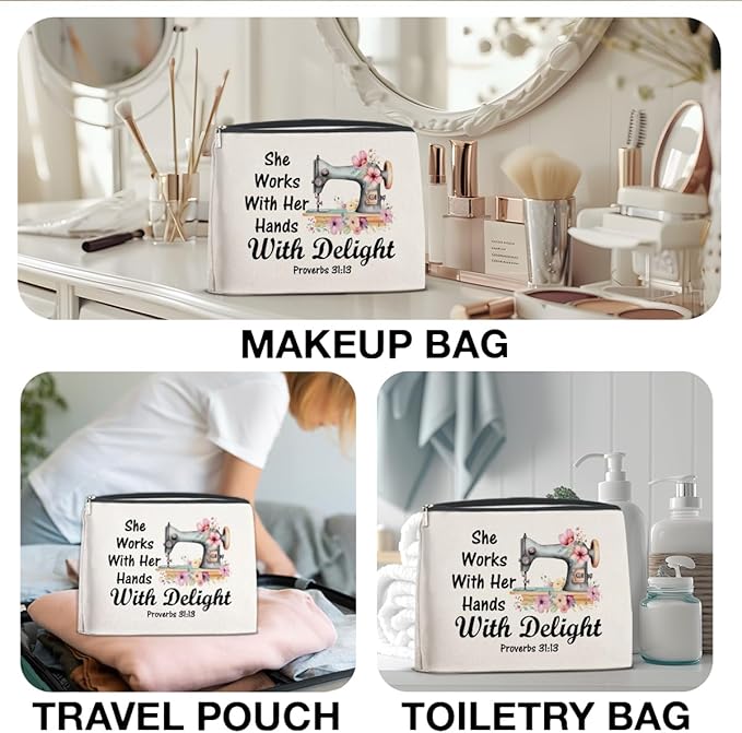 Sewing Gifts Makeup Bag, Quilting Gift for Quilters Sewing Lover, Inspirational Hostess Gifts for Women Mom Grandma Birthday Christmas Zipper Cosmetic Bag Travel Toiletry Pouch for Purse