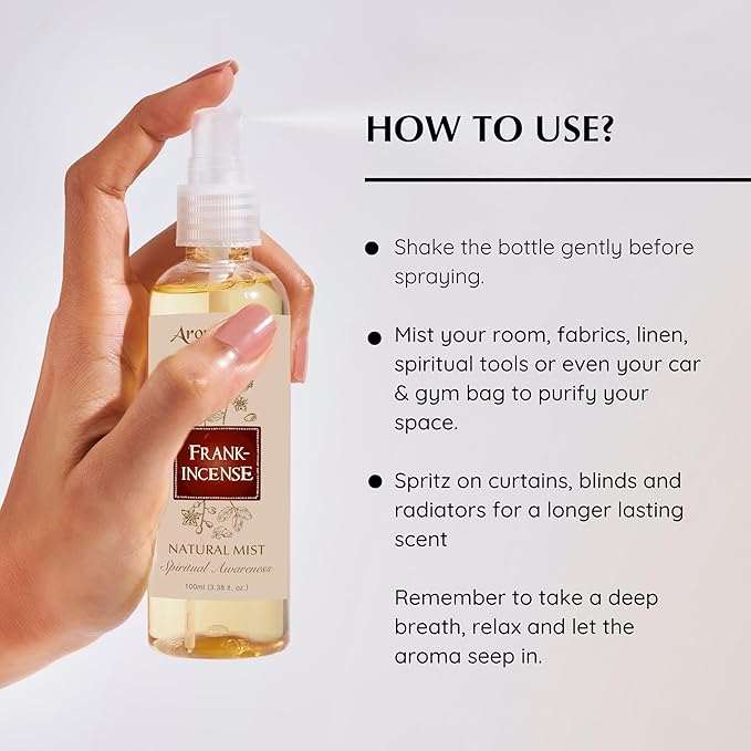 Frankincense Natural Resin Mist Spray by Aromafume | 100 ml / 3.3oz | Ideal for spirituality, prayer & rituals | Made with Frankincense Resin from Somalia | Non-alcoholic, non-toxic & vegan
