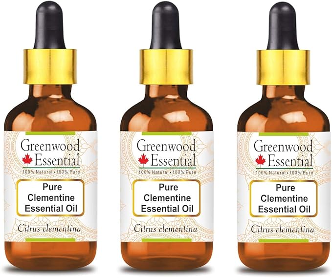 Greenwood Essential Pure Clementine Essential Oil (Citrus Clementina) with Glass Dropper Steam Distilled (Pack of Three) 100ml X 3 (10.1oz)