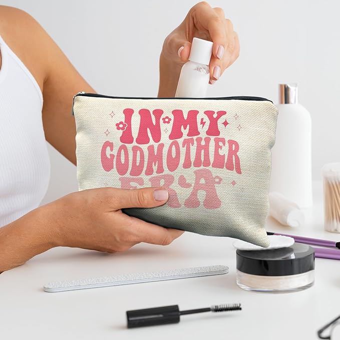 In My Godmother Era Makeup Bag, Godmother Mother's Day Gifts, Godmother Gifts from Godchild, Pink Godmother Makeup Bag Cosmetic Pouch