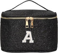 EURYNOME Sparkling Monogram Makeup Bag - Water-Resistant Travel Cosmetic Organizer (8.3x5.1x5.1 Inch) for Women, Custom Letter A Design
