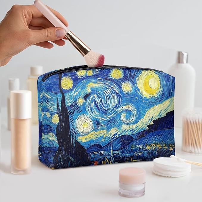 COEQINE Starry Night Makeup Bags for Women Leather Cosmetic Bags for Travel Party Bag Makeup Organizer Bag With Zipper Easy To Clean Fashion Cosmetic Travel Bag Small Cosmetic Wallet for Ladies