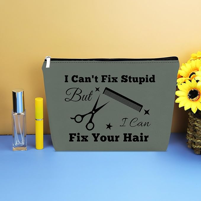 Hairdresser Gifts Hair Stylist Makeup Bag Hair Dresser Cosmetic Bags Gift Funny Hairstylist Gift Grey Cosmetic Pouch Makeup Case Christmas Inspirational Graduation Birthday Gift for Hairdresser