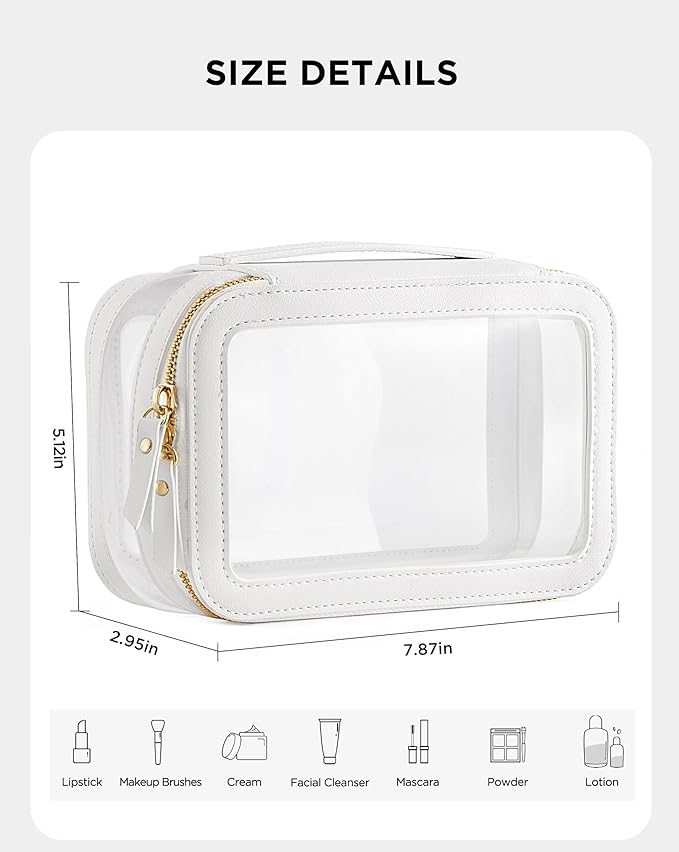Medium Clear Makeup Bag for Women, Portable Travel Makeup Bag Organizer Waterproof Toiletry Bag Cute Makeup Bags Cosmetic Bag Makeup Pouch, White