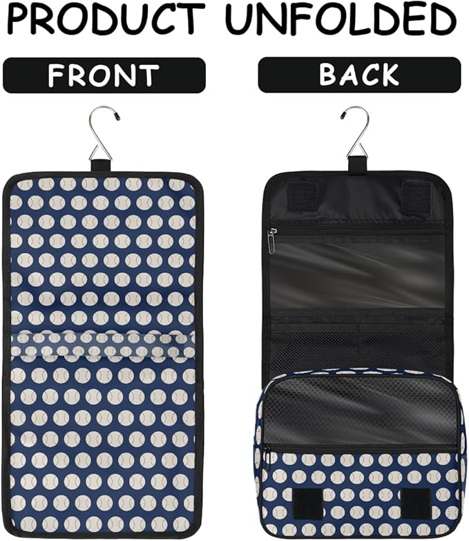 Travel Toiletry Bag for Women & Men Baseball Sports Blue Hanging Cosmetic Organizer Portable Waterproof Makeup Case Make Up Bag with Compartments Travel Essentials for Bathroom Shower