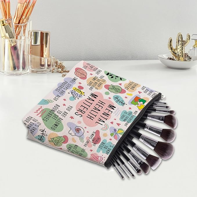 Mental Health Gifts Makeup Bag - Awareness Gift, Daily Affirmation, Positive Quotes Cosmetic Bag for Women