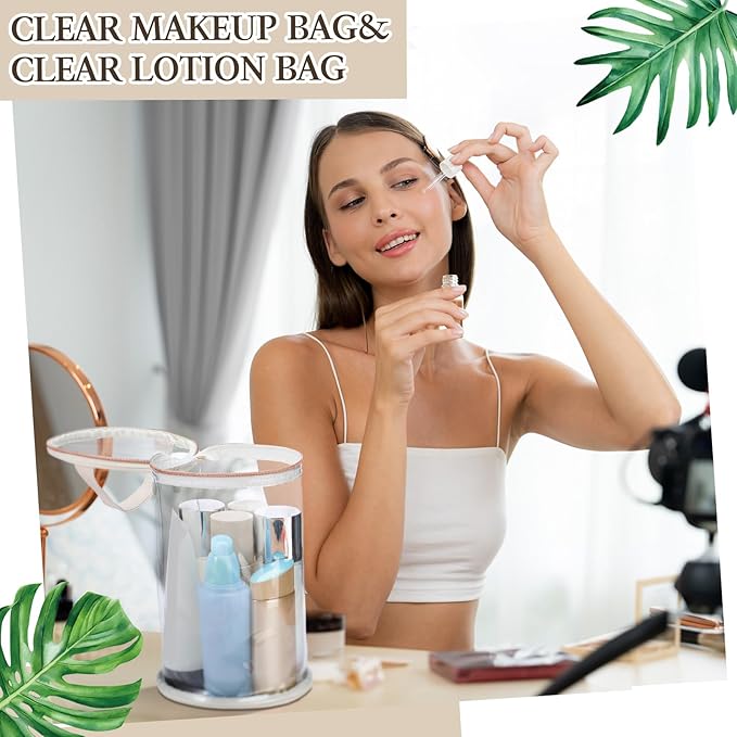 Sanwuta Clear Lotion Bag for Toiletry Cylinder Makeup Bag Heavy Duty Sunscreen Travel Organizer Pouch Waterproof Cosmetic Bag with Handle Zipper Gift for Christmas Beach Pool Airport Women(White)