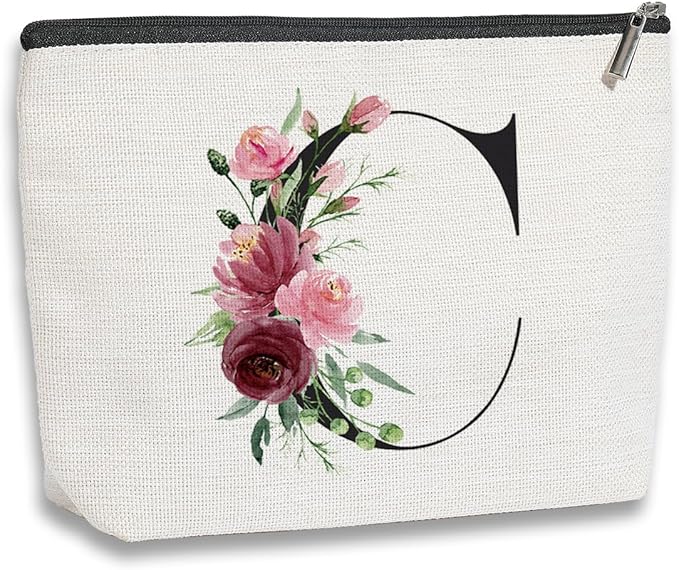 Initial Makeup Bag, Personalized Gifts for Women, Bridesmaid Gifts, Birthday Gifts for Women Mom, Gifts for Best Friend, Bride Bridesmaid Cosmetic bag (Letter C)