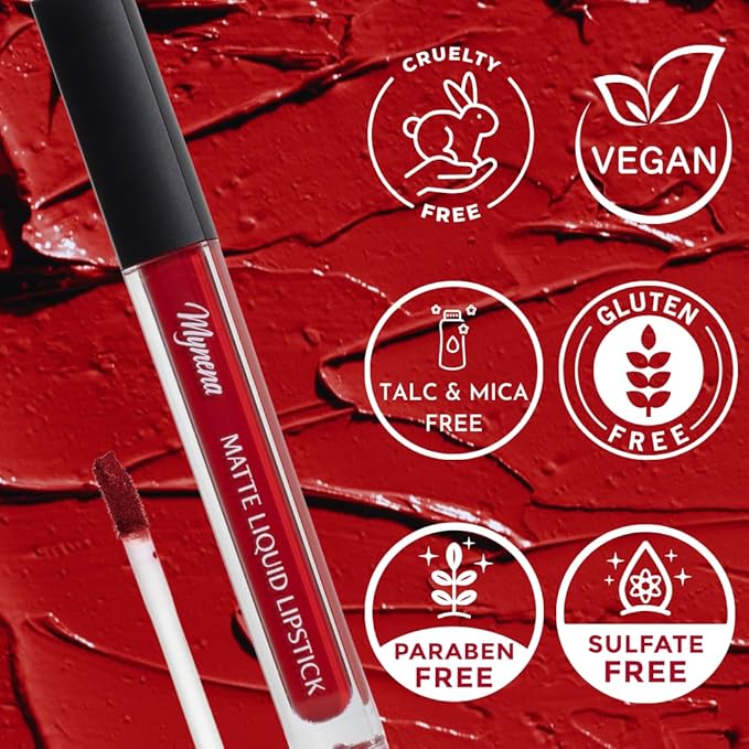 Mynena Classic Red Long Lasting Lipstick for Women Waterproof & Transfer-Proof | Hydrating with Shea Butter | Bold Pigment Matte Color Lip Stain | Talc-Free & Vegan Product that Performs | Lola