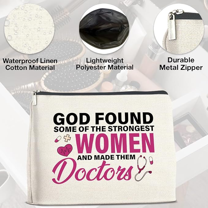 Doctor Gifts Makeup Bag, Thank You Gifts for Doctors, Medical Student Graduation Gift, New Doctor Gifts, God Found Some of the Strongest Women And Made Them Doctors Zipper Makeup Pouch