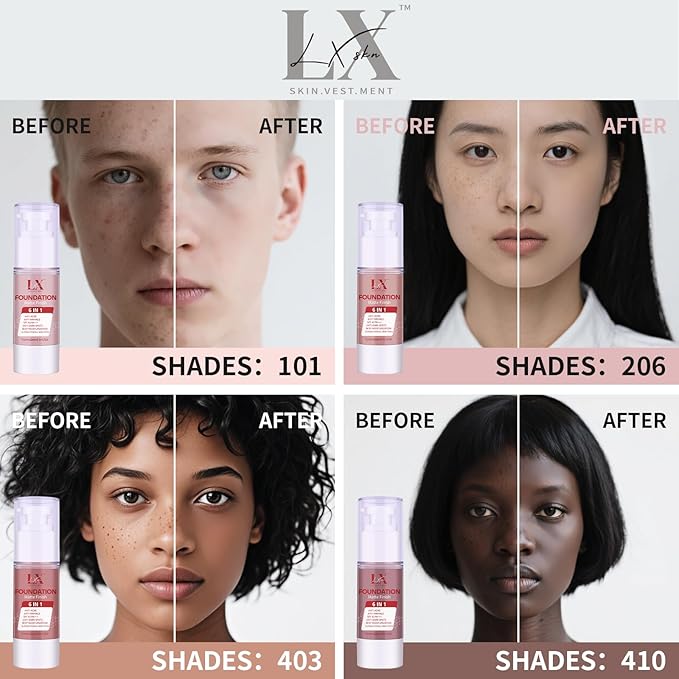 6-in-1 Makeup Infused with 1% Hyaluronic Acid- Matte + Poreless Liquid Foundation For A Glowing & Soft-Focus Look, Suitable for All Skin Types (301 Medium, Moisturizing Foundation)