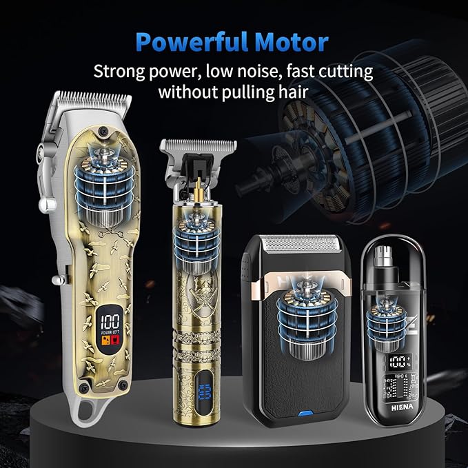 HIENA PRO Hair Clippers for Men Professional, Cordless Barber Clipper and T-Blade Beard/Hair Trimmer Set, Electric Razor Foil Shaver Nose Trimmer Barber Kit, Men's Hair Cutting Kit (814 Set)