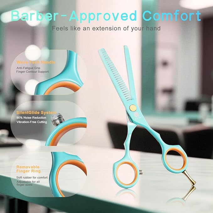 Purple Dragon 5.5 inch Hair Cutting Scissors Set with Razor, Leather Scissors Case, Barber Hair Cutting Shears Hair Thinning/Texturizing Shears for Professional Hairdresser or Home Use (Blue)