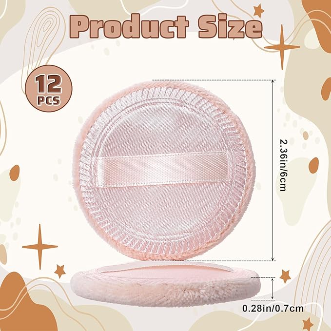 Xindojuz 12 PCS Makeup Powder Puff, 2.36 Inch Washable Cotton Soft Makeup Remover Pads for Face, Mini Round Cushion Foundation Puffs with Ribbon for Loose Setting Pressed Powder (Beige)