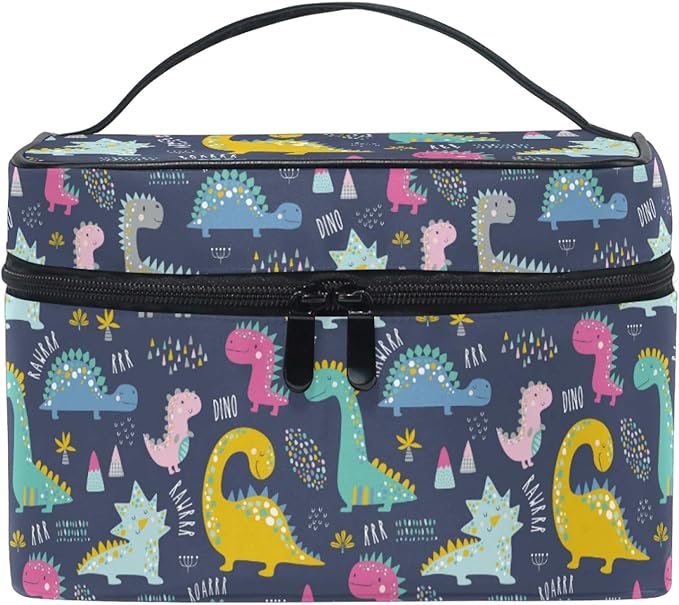 Makeup Bag, Cute Funny Dinosaurs Travel Makeup Organizer Bag Cosmetic Cases Toiletry Bags for Girl Women Ladies