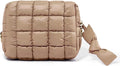 Yarnic Quilted Makeup Bag Puffy Cosmetic Bag, Travel Toiletry Bag for Women, Cute Makeup Bag Organizer Puffer Makeup Pouch (S, Caramel)