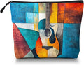Cosmetic Bags Travel Makeup Toilet Case Waterproof Pouch for Women Girls 6.7X9.45inches - Abstract Guitar in A Multicolored Geometric Composition