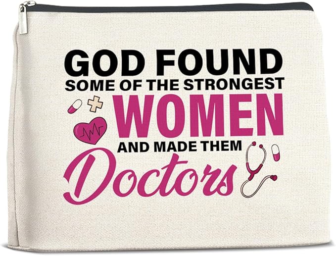 Doctor Gifts Makeup Bag, Thank You Gifts for Doctors, Medical Student Graduation Gift, New Doctor Gifts, God Found Some of the Strongest Women And Made Them Doctors Zipper Makeup Pouch